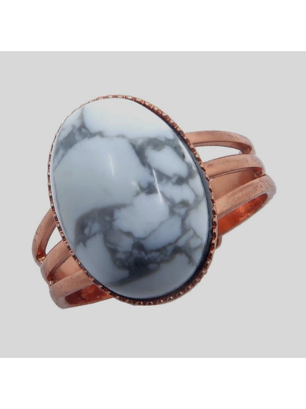 Howlite Ring Positive Energy Copper Adjustable White Stone Crystal Ring Jewelry